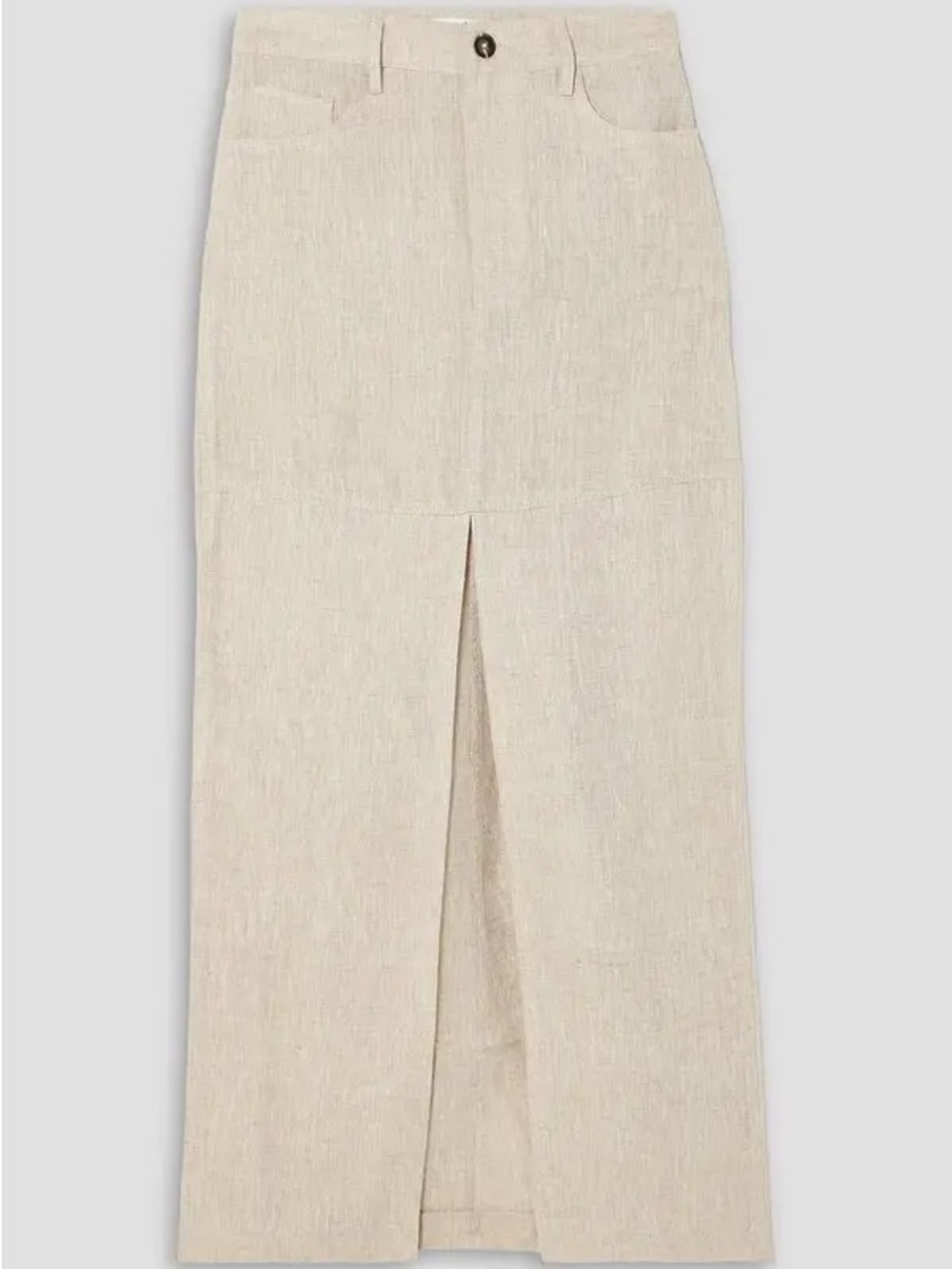 Women's Cream Linen Blend Midi Skirt with Front Slit - Picture 10 of 11